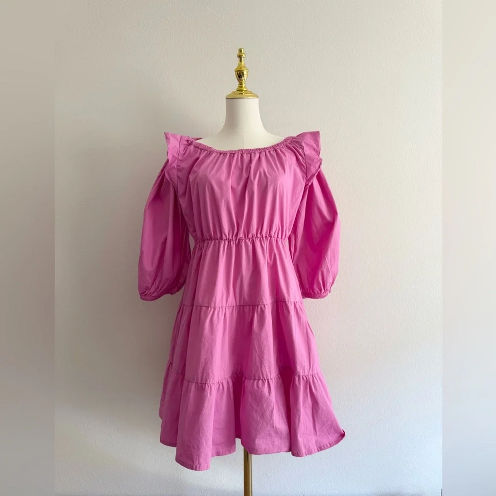 RACHEL PARCELL Pink Ruffled Shoulder Tiered Minidress Women’s Sz‎ 6